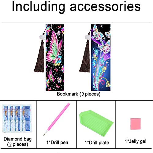 Butterfly Diamond Painting Bookmark Set - pigpigboss 2 Pieces DIY Bookmark Diamond Dots Art Crystal Butterfly Flower Diamond Painting Bookmark for Adult Kid Book Decor Art Gift