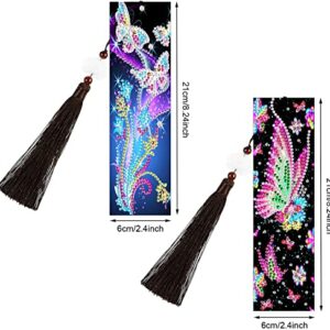 Butterfly Diamond Painting Bookmark Set - pigpigboss 2 Pieces DIY Bookmark Diamond Dots Art Crystal Butterfly Flower Diamond Painting Bookmark for Adult Kid Book Decor Art Gift