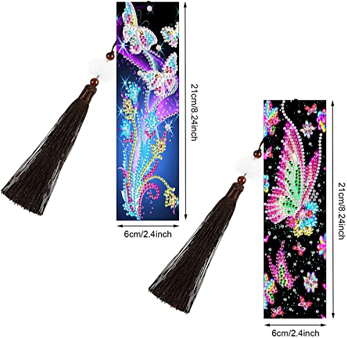 Butterfly Diamond Painting Bookmark Set - pigpigboss 2 Pieces DIY Bookmark Diamond Dots Art Crystal Butterfly Flower Diamond Painting Bookmark for Adult Kid Book Decor Art Gift