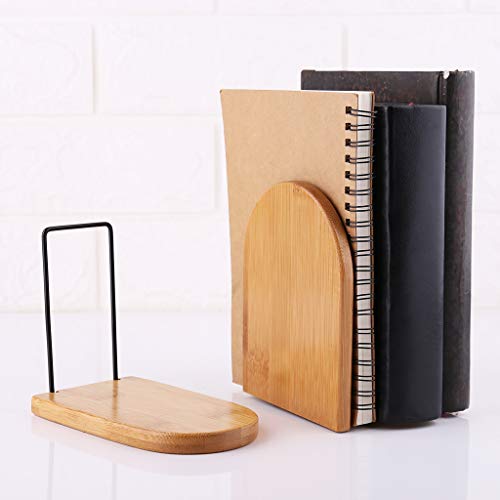 Book Ends, Nature Bamboo Bookends, Non-Skid Bookend Supports, Book Stopper for Books/Movies/CDs/Video Games (Single)