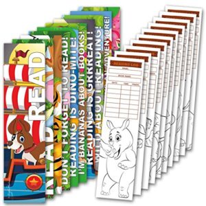 30 assorted coloring bookmarks with reading logs (10 designs, 3 each)