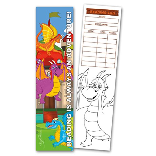 30 Assorted Coloring Bookmarks with Reading Logs (10 Designs, 3 Each)