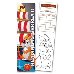30 Assorted Coloring Bookmarks with Reading Logs (10 Designs, 3 Each)