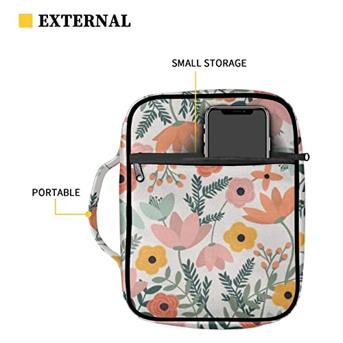 doginthehole Floral Bible Cover Case Book Cover Carrying Bag with Handles, Durable Zipper Bible Bag for Standard Size Bible for Women Girls Gift Portable Scripture Carrying Case Book Covers