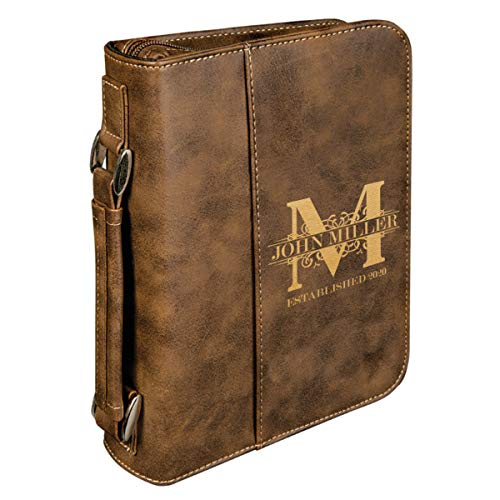 Personalized Royal Monogram Medium Leatherette Book/Bible Cover with Handle and Zipper | Custom Book/Bible Cover | Personalized Laser Engraved