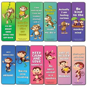 creanoso mischievous monkey bookmarks (2-sets x 6 cards) – daily inspirational card set – interesting book page clippers – great gifts for adults and professionals