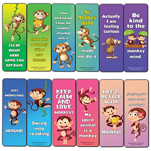 Creanoso Mischievous Monkey Bookmarks (2-Sets X 6 Cards) – Daily Inspirational Card Set – Interesting Book Page Clippers – Great Gifts for Adults and Professionals