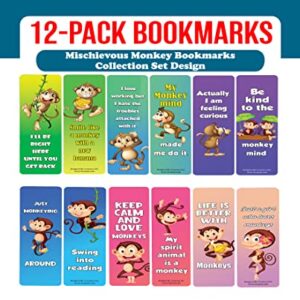 Creanoso Mischievous Monkey Bookmarks (2-Sets X 6 Cards) – Daily Inspirational Card Set – Interesting Book Page Clippers – Great Gifts for Adults and Professionals