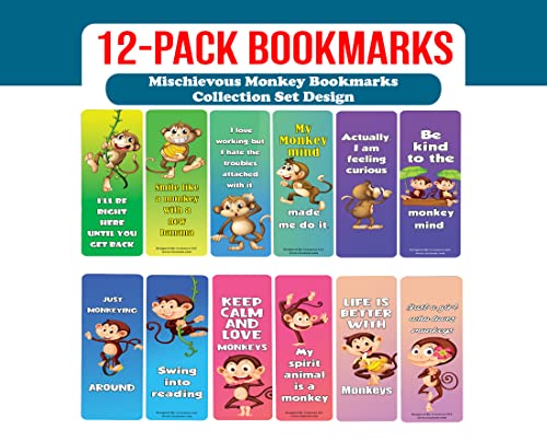 Creanoso Mischievous Monkey Bookmarks (2-Sets X 6 Cards) – Daily Inspirational Card Set – Interesting Book Page Clippers – Great Gifts for Adults and Professionals