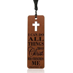 kate posh i can do all things through christ who strengthens me philippians 4:13 – engraved rawhide leather bookmark, christian & catholic gifts, book lover gifts (rawhide)
