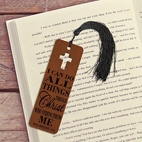 KATE POSH I can do All Things Through Christ who Strengthens me Philippians 4:13 - Engraved Rawhide Leather Bookmark, Christian & Catholic Gifts, Book Lover Gifts (Rawhide)