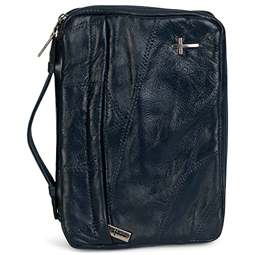 Patchwork Cross Navy Blue Thinline Faux Leather Purse Style Bible Case Cover