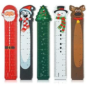 75 Pieces Christmas Theme Bookmark Rulers for Kids Students Snowman Santa Christmas Tree Elk Reindeer Character Bookmarks Xmas Pattern Printed for Christmas Presents Holiday Party Favors Supplies