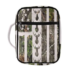 coloranimal deer hunting camo usa flag bible cover for women men with handle bible case bags with zippered carrying book bags handbags purse bible accessories
