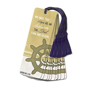 hope as anchor for soul light tan stripes cardstock tassel bookmarks, pack of 12