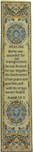 healing, woven fabric christian bookmark, by his stripes we are healed, silky soft isaiah 53:5 flexible bookmarker for novels books and bibles, traditional turkish woven design, memory verse gift