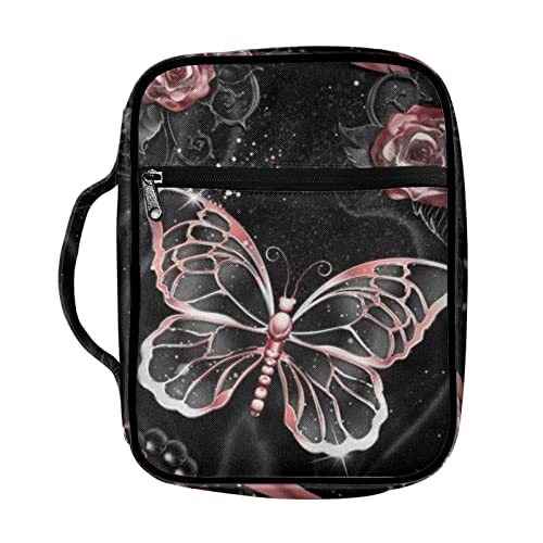 chaqlin Asethetic Bible Covers Carrying Bible Case Butterfly Print Bible Carrier Tote Handbags Bible Book Protective Multi-Pocket