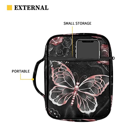 chaqlin Asethetic Bible Covers Carrying Bible Case Butterfly Print Bible Carrier Tote Handbags Bible Book Protective Multi-Pocket