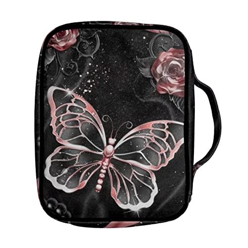 chaqlin Asethetic Bible Covers Carrying Bible Case Butterfly Print Bible Carrier Tote Handbags Bible Book Protective Multi-Pocket