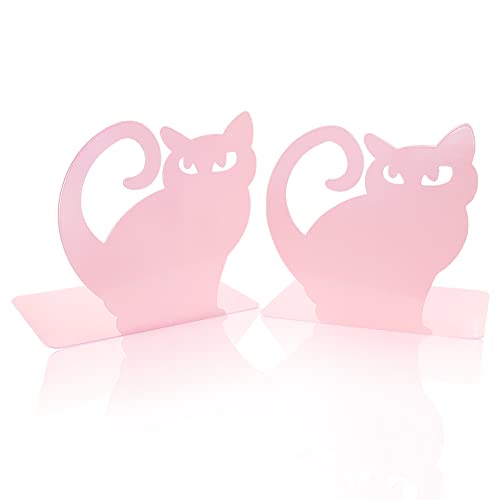 Winterworm Cute Vivid Lovely Persian Cat Nonskid Thickening Iron Metal Bookends Book Organizer for Library School Office Home Study Desk Organizer(Pink)