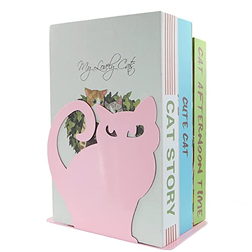Winterworm Cute Vivid Lovely Persian Cat Nonskid Thickening Iron Metal Bookends Book Organizer for Library School Office Home Study Desk Organizer(Pink)