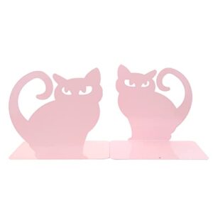 Winterworm Cute Vivid Lovely Persian Cat Nonskid Thickening Iron Metal Bookends Book Organizer for Library School Office Home Study Desk Organizer(Pink)