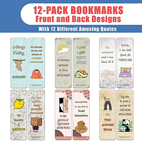 Creanoso Funny Socially Awkward Bookmarks (12-Pack) - Stocking Stuffers Funny Gift Ideas for Adults, Teens, Friends