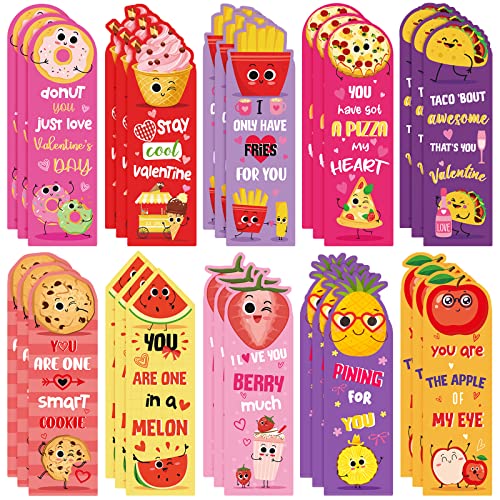 30 Pieces Valentine's Scented Bookmarks Scratch and Sniff Bookmarks Fruit Food Assorted Scented Funny Sayings Bookmarks for Kids Teenagers Classroom Valentines Day Gifts