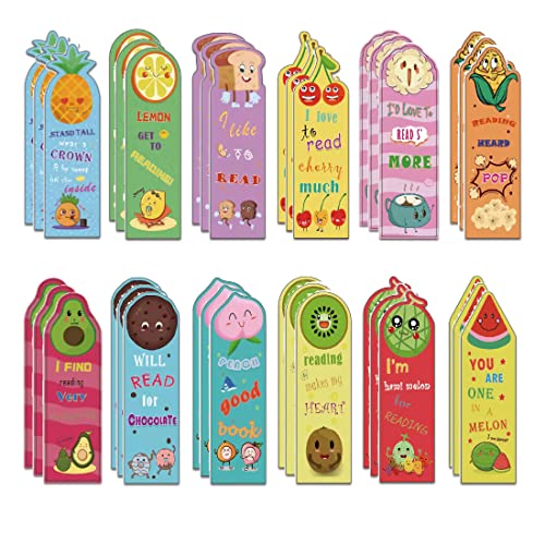 36 Pieces Fruit Scented Bookmarks 12 Different Styles Scratch and Sniff Bookmarks with Vivid Fruit Image Cute Fruit Theme Bookmarks for Boy Girl Students and Reading Lovers