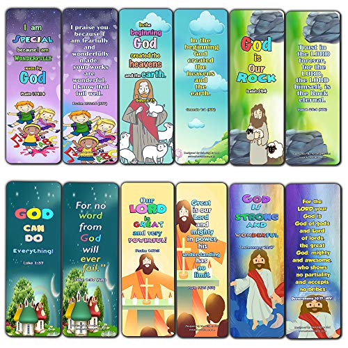 Powerful God Bible Verse Bookmarks for Kids (30 Pack) - Handy Powerful God Memory Verses for Kids to Learn and Memorize