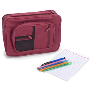 burgundy reinforced canvas bible cover case with handle and stationary, x-large