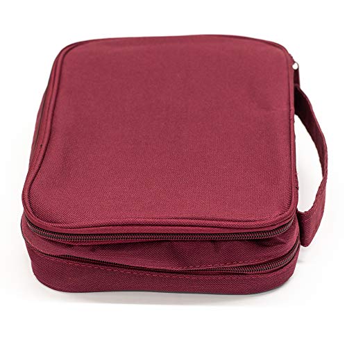 Burgundy Reinforced Canvas Bible Cover Case with Handle and Stationary, X-Large