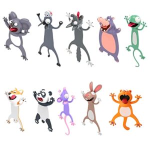 3d wacky bookmark – more fun reading, 3d cartoon animal bookmark, novelty funny animal reading bookmarks, cute squashed animal stationery (set of 10)