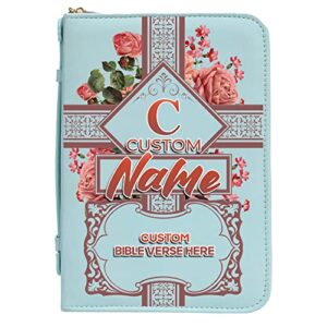 9.6x6.6 Inch Personalized Bible Cover, Custom Bible Cover – Personalized Leatherette Bible Cover and Carrying Case with Handle, Womens Bible Case - Teal (Design 3)