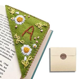 personalized hand embroidered corner bookmark, 26 letters cute flower embroidered corner bookmark, embroidery book marker clip for reading lovers meaningful gift(size:a,color:summer)