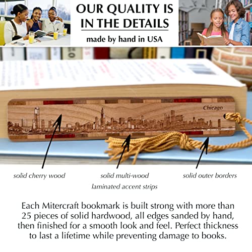 Chicago Illinois Skyline Engraved Wooden Bookmark with Tassel - Made in USA - Also Available Personalized