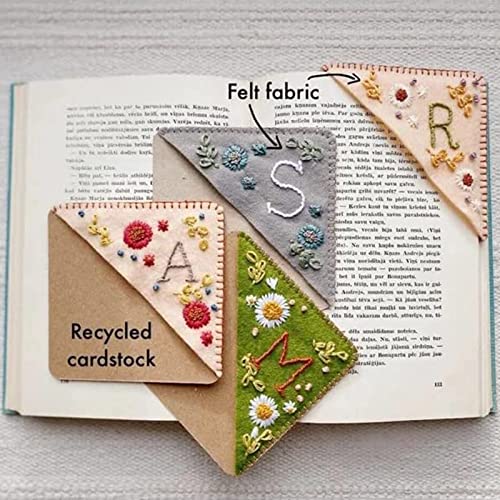 Personalized Hand Embroidered Corner Bookmark, Corner Bookmark, Cute Flower Letter Embroidered Corner Bookmark, Felt Triangle Page Corner Handmade Bookmark, for Reading Lovers Gift