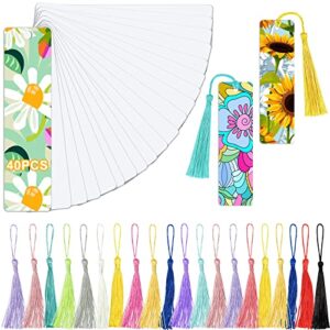 40pcs heat transfer sublimation blank metal bookmark, aluminum diy bookmarks with colorful tassels for keychains craft projects birthday present tags