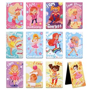 mwoot 24 pieces inspirational girls magnetic bookmarks for kids, assorted cute magnet book markers kit, magnetic page marker for girls book lovers students gifts reading supplies(12 styles,3.5×5.5cm)