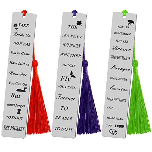 3PCS Inspirational Bookmarks Back to School Supplies for Kids Teen Girls Metal Motivational Bookmark with Tassel for Book Lovers First Day of School Gift Students Teachers Friends Birthday