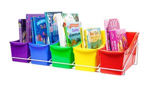 storex large book bins, metal shelf rack included, assorted colors, set of 5 (71125a01c)