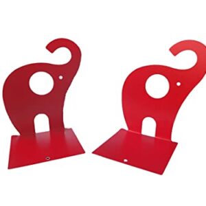 zmgmsmh one Pair Cute Cartoon Elephant Nonskid Bookends Art Bookend Metal Bookends (Red)