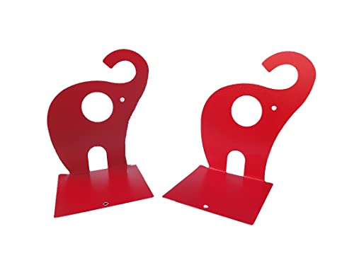 zmgmsmh one Pair Cute Cartoon Elephant Nonskid Bookends Art Bookend Metal Bookends (Red)