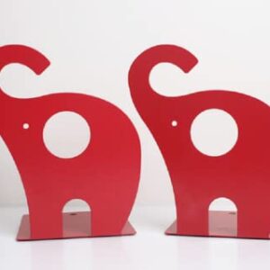 zmgmsmh one Pair Cute Cartoon Elephant Nonskid Bookends Art Bookend Metal Bookends (Red)