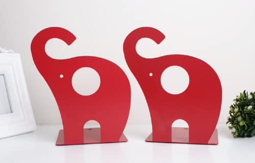 zmgmsmh one Pair Cute Cartoon Elephant Nonskid Bookends Art Bookend Metal Bookends (Red)