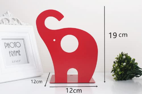 zmgmsmh one Pair Cute Cartoon Elephant Nonskid Bookends Art Bookend Metal Bookends (Red)