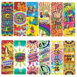 creanoso hippie retro 60’s bookmarks (2-sets x 6 cards) – daily inspirational card set – interesting book page clippers – great gifts for kids and teens