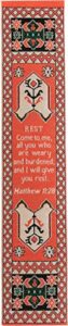 i will give you rest, woven fabric christian bookmark, silky soft matthew 11:28 flexible bookmarker for novels books and bibles, traditional turkish woven design, memory verse gift