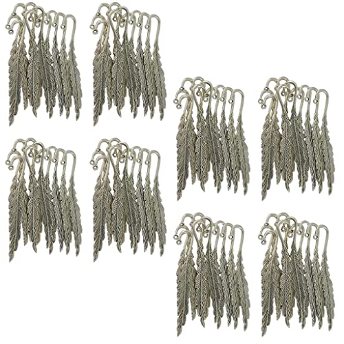 80pcs Retro Silver Alloy Feather Bookmark W/Loop for Kids Office Reading