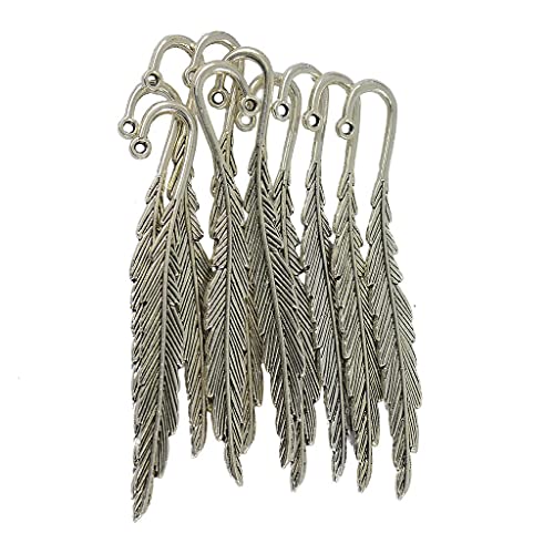 80pcs Retro Silver Alloy Feather Bookmark W/Loop for Kids Office Reading